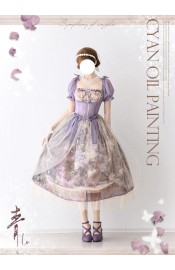 Cyans Qing Oil Painting Blooming Shade Short and Long One Piece(Leftovers/Full Payment Without Shipping)